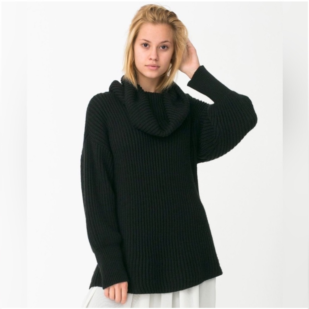 American Apparel Black Oversized Unisex Fisherman Sweater - One Size
